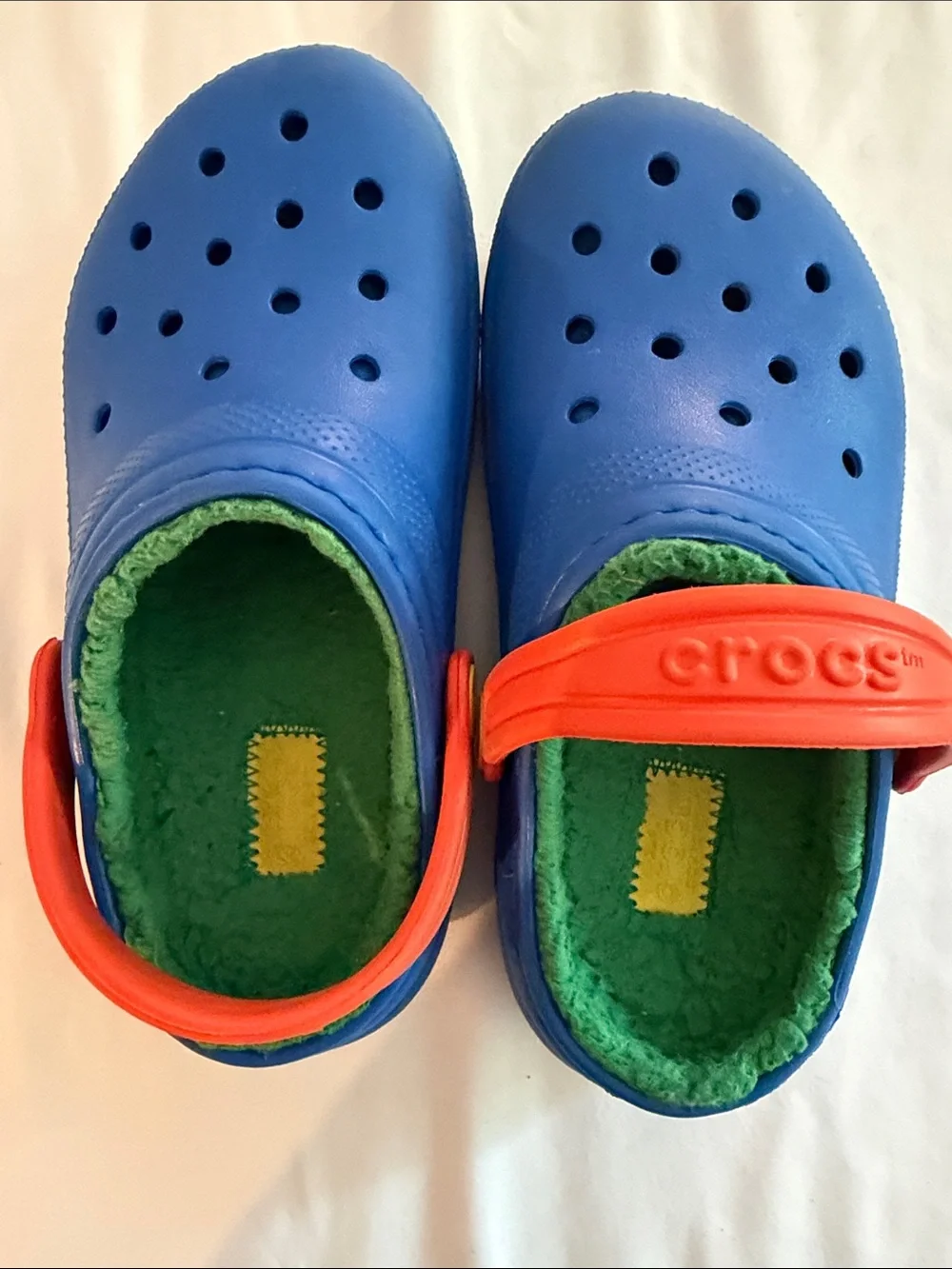 CROCS Kids Blue Clogs with Red Strap and Green Lining